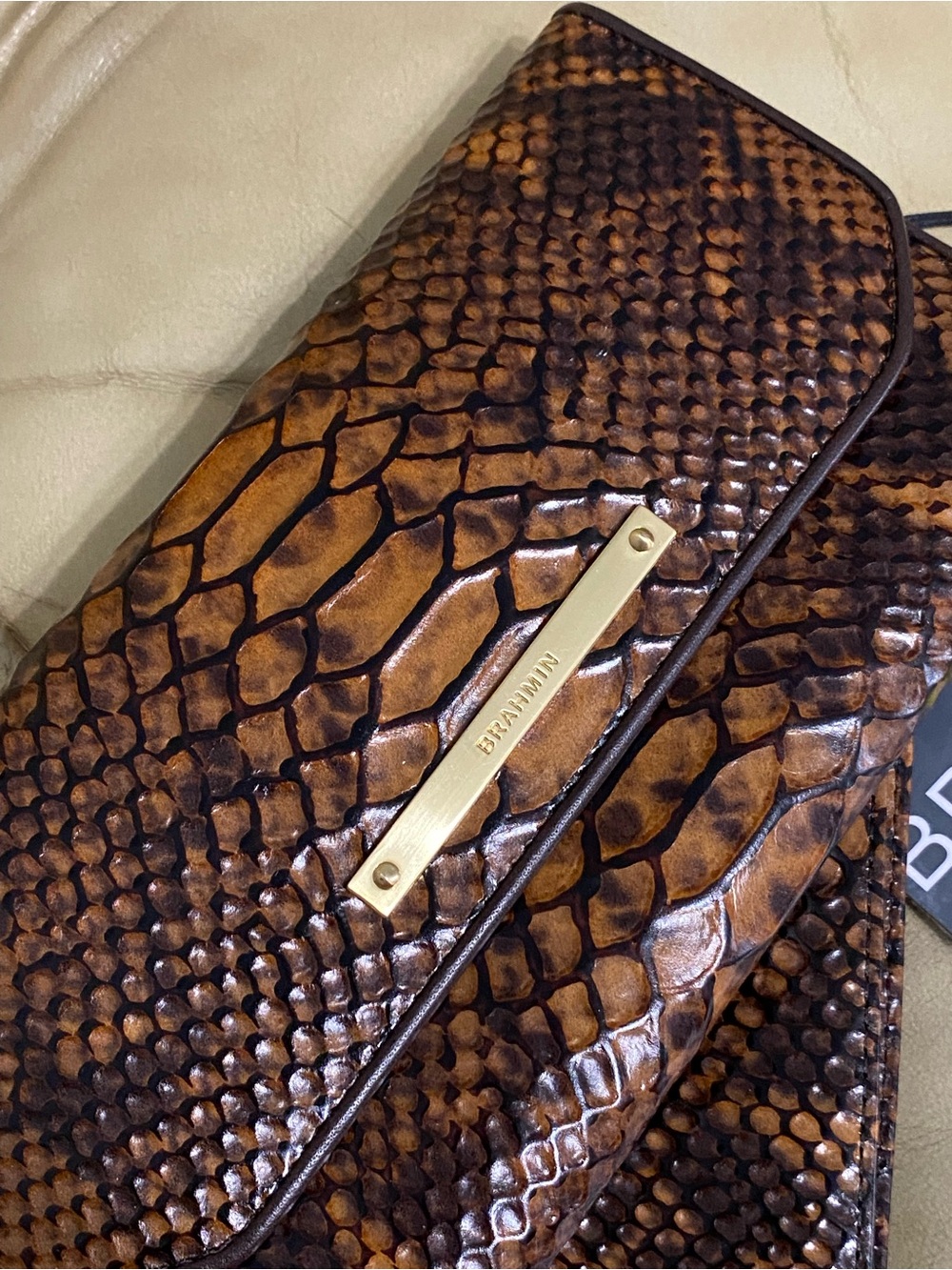 NWT Brahmin Checkbook Wallet Tortoise Seville Retired Snake Print Leather - Picture 2 of 12